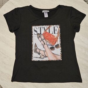 Stylish Black Graphic Tee with Leopard and Red Accents
